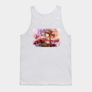 Pumpjack with American Flag silhouette watercolor Tank Top